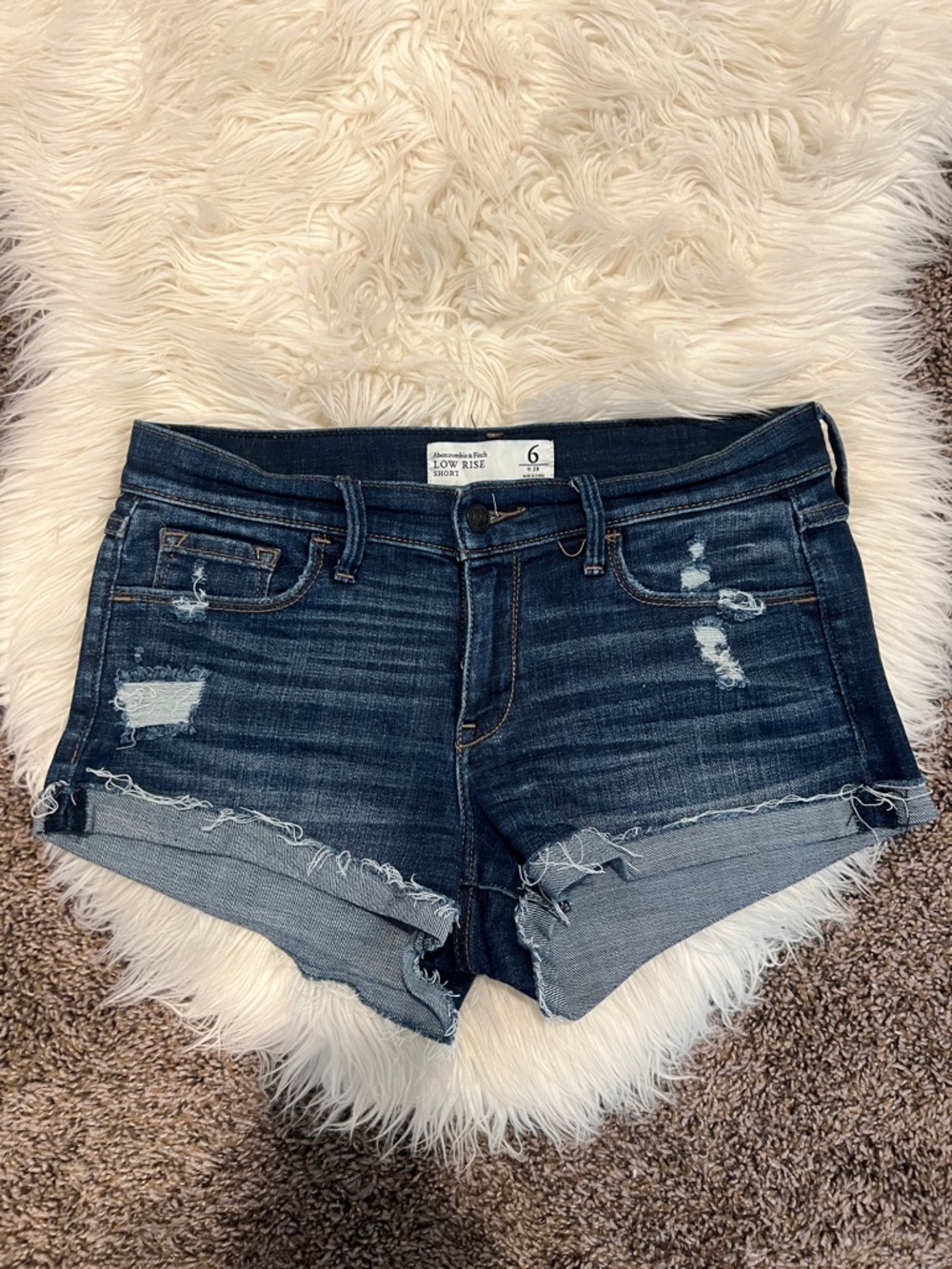 Abercrombie & Fitch Dark Indigo Distressed Denim Cutoff Shorts